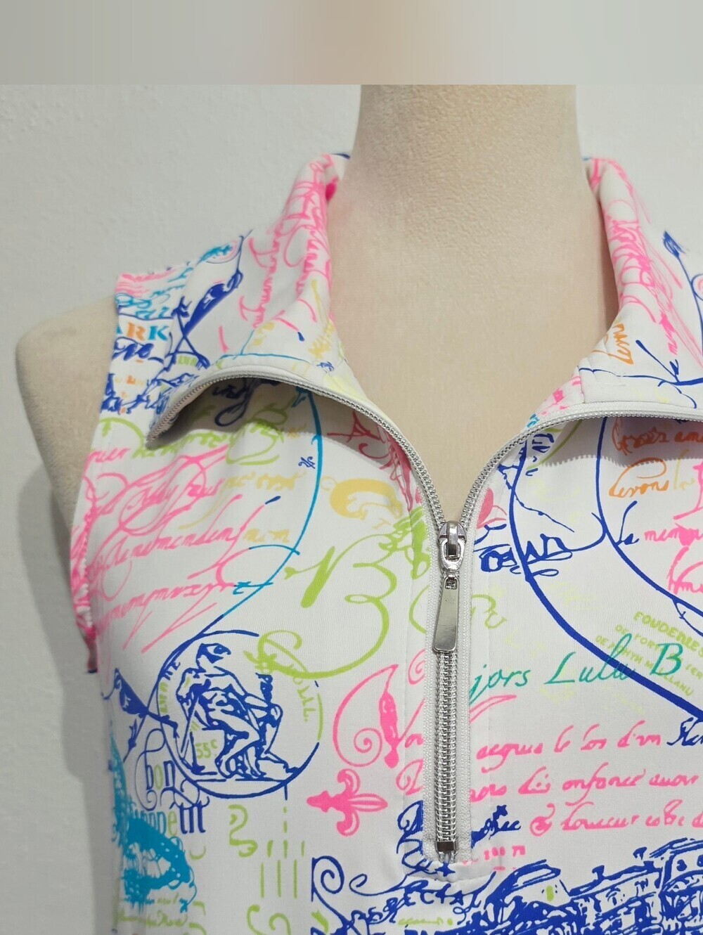 Lulu B Dress Small Paris France Print Sleeveless 1/4 Zip Stretch Travel Resort - Picture 6 of 14
